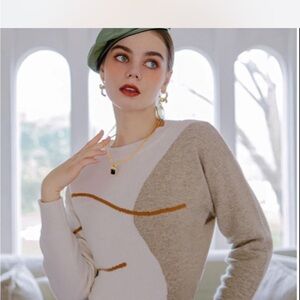 Petite Studio Beige and White Sweater